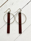 Bronze + Dark Brown - Leather Bar + Metal Circle Earrings