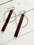 Bronze + Dark Brown - Leather Bar + Metal Circle Earrings