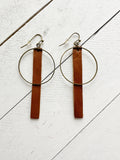 Brown & Bronze - Leather Bar + Metal Circle Earrings