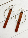 Brown & Bronze - Leather Bar + Metal Circle Earrings