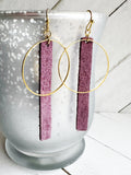 Purple & Gold - Leather Bar + Metal Circle Earrings