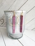 Purple & Gold - Leather Bar + Metal Circle Earrings