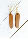 Metallic Gold on Brown Leather Rounded Bar Earrings