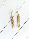 Metallic Gold on Brown Leather Bar Earrings