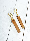 Metallic Gold on Brown Leather Bar Earrings