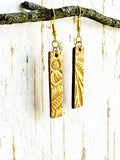 Metallic Gold on Brown Leather Bar Earrings
