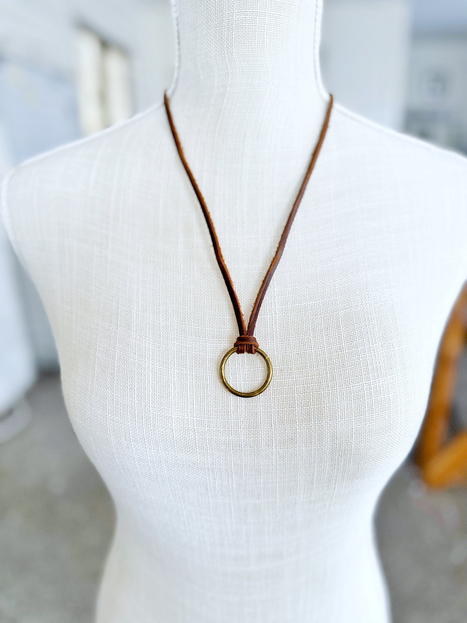 Leather ring necklace online