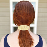 Gold Embossed Brown Leather Floral Hair Barrette - Lg