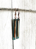 14K Rose Gold Bar on Blue Leather w/ Copper Earwires