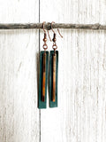 14K Rose Gold Bar on Blue Leather w/ Copper Earwires