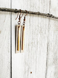 14K Rose Gold Bar on Champagne Leather w/ Copper Earwires