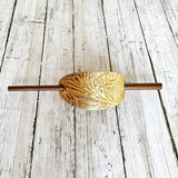 Gold Embossed Brown Leather Floral Hair Clip w/ Stick