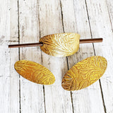Gold Embossed Brown Leather Floral Hair Clip w/ Stick