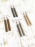 14K Rose Gold Bar on Blue Leather w/ Copper Earwires