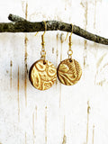 Metallic Gold on Brown Leather Sphere Earrings